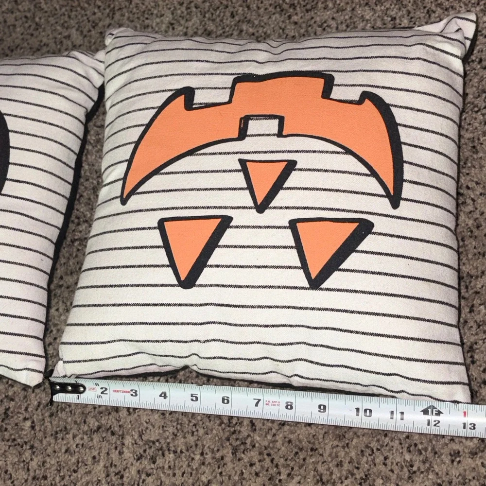 Halloween Jack-O-Lantern Striped Throw Pillows Set of 2 Black White Orange 12x12